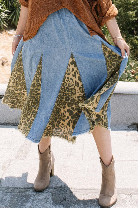Leopard Denim Skirt