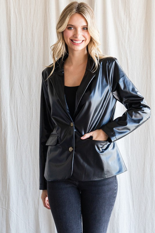Black Pleather Blazer - sale