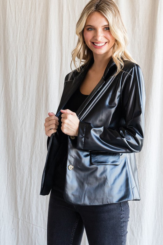 Black Pleather Blazer - sale