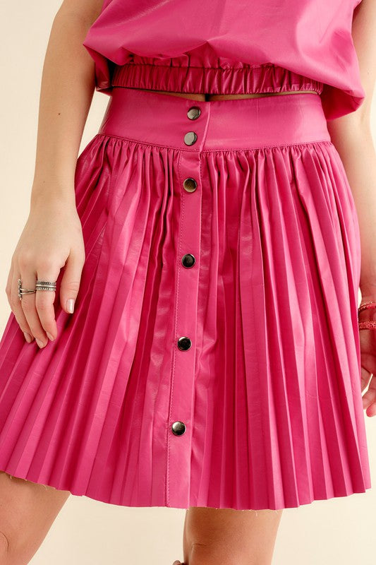 Pink Pleated Leather Skirt - sale