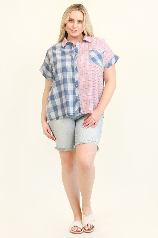 Pink/Blue Plaid Blouse