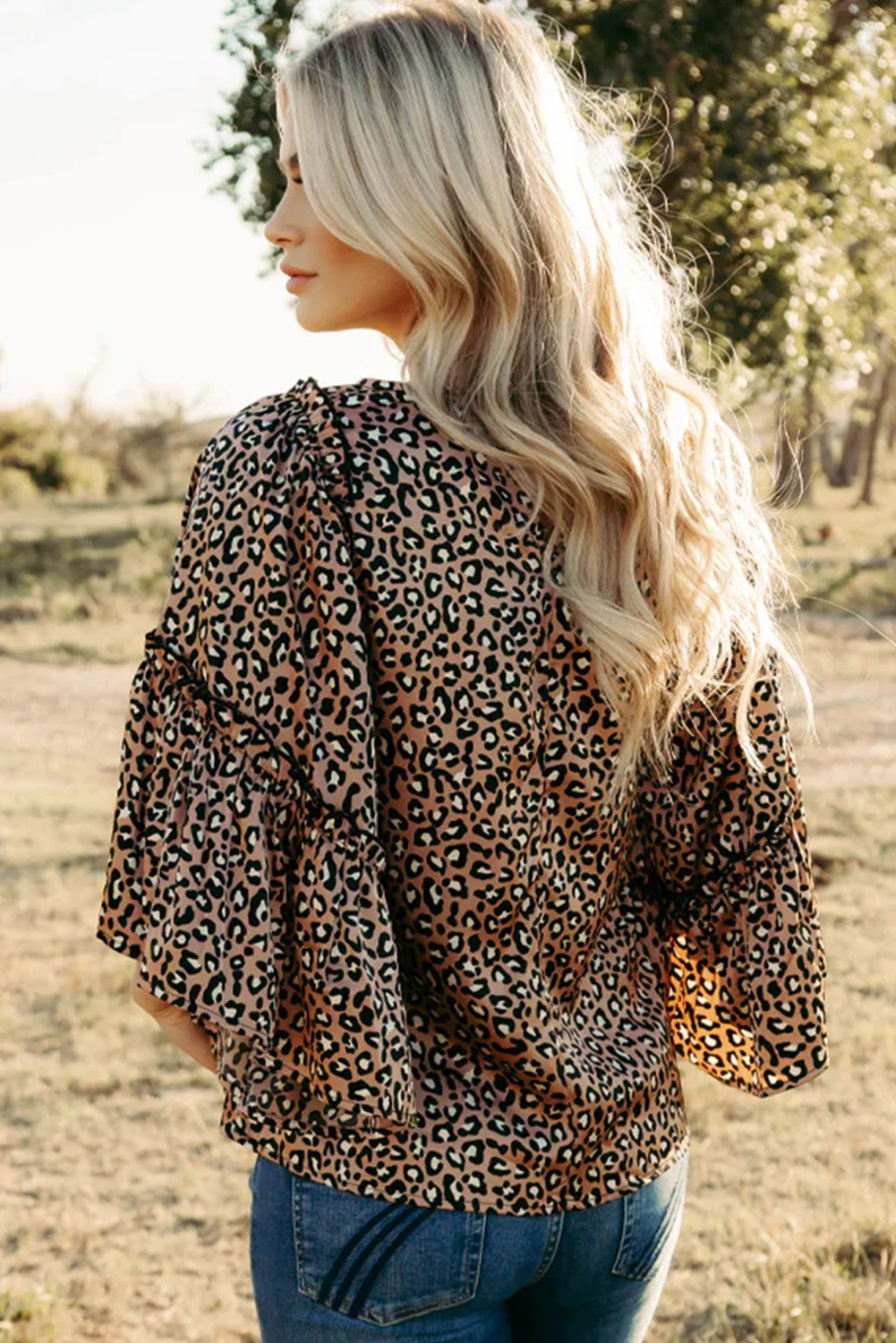 Ruffle Wide Sleeve Leopard Top - sale