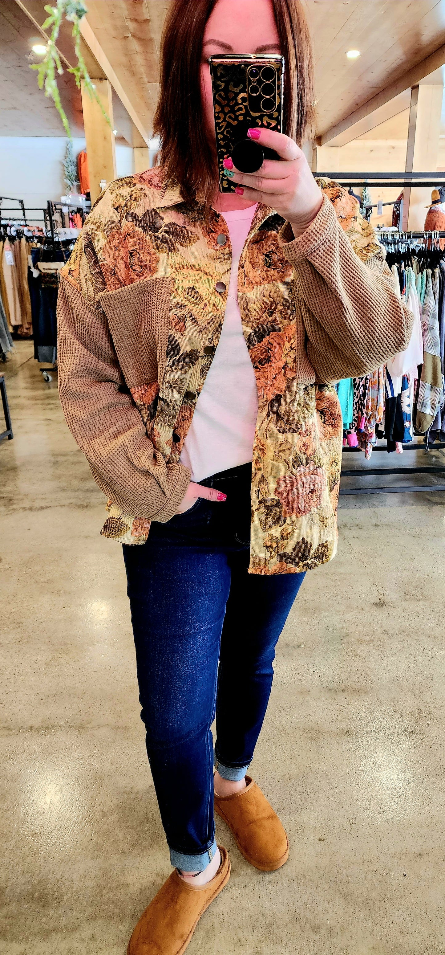 Camel Floral Shacket