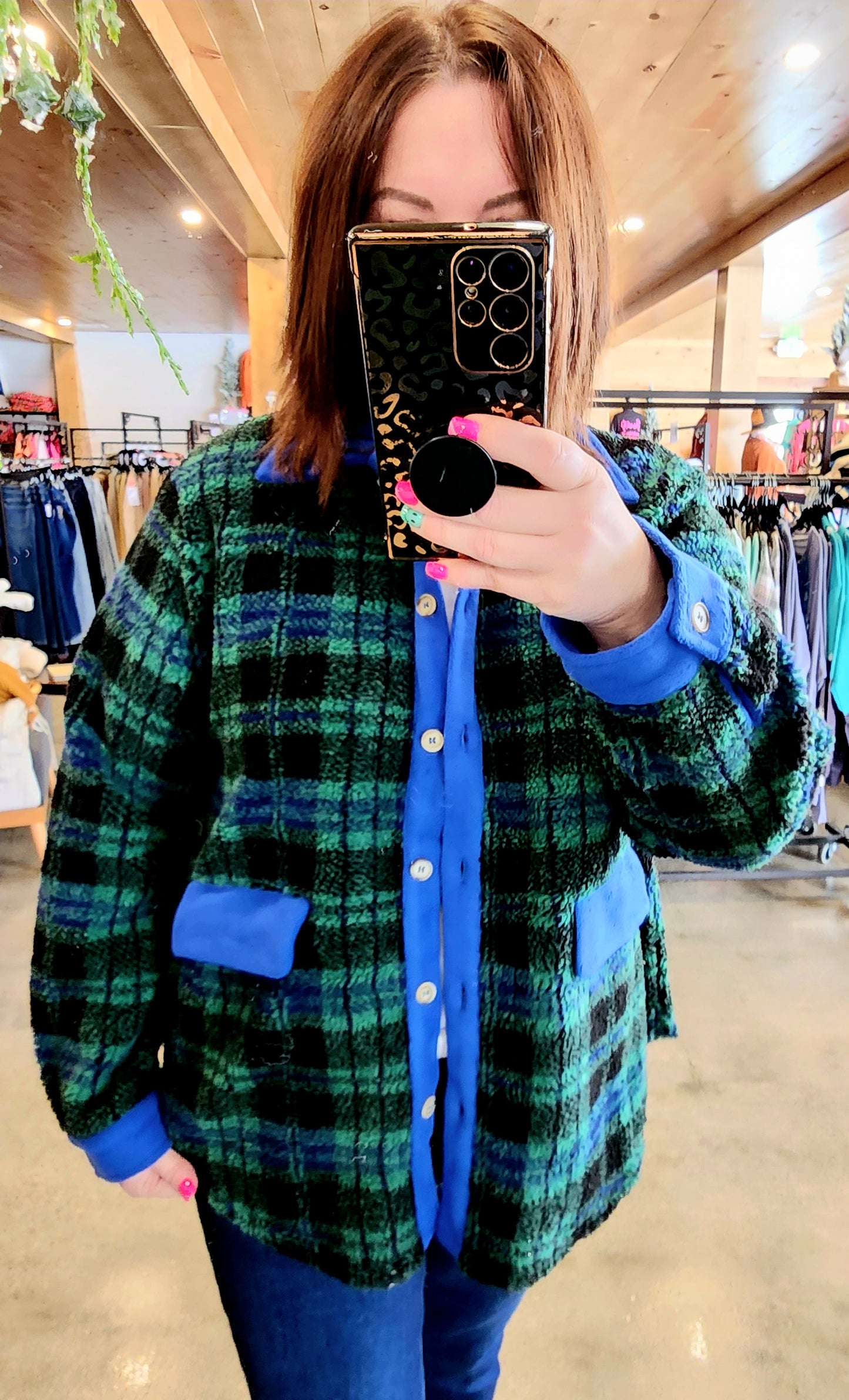 Green Checkered Shacket