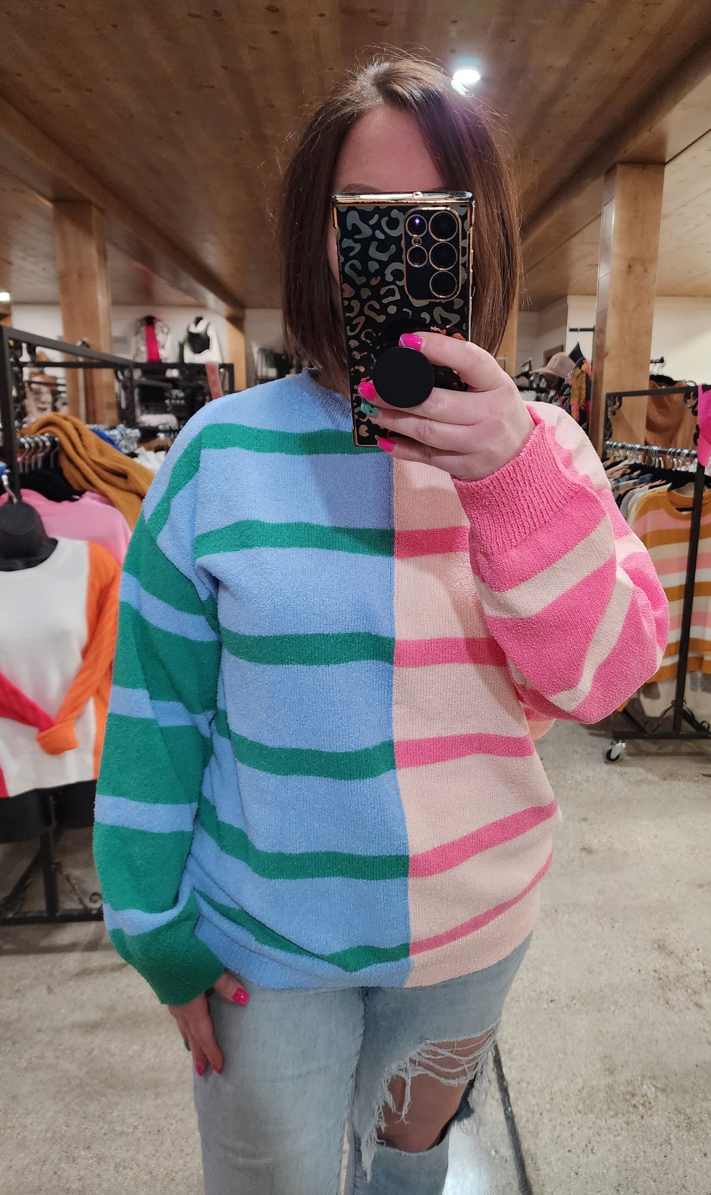 Blush/Lt. Blue Striped Sweater - sale