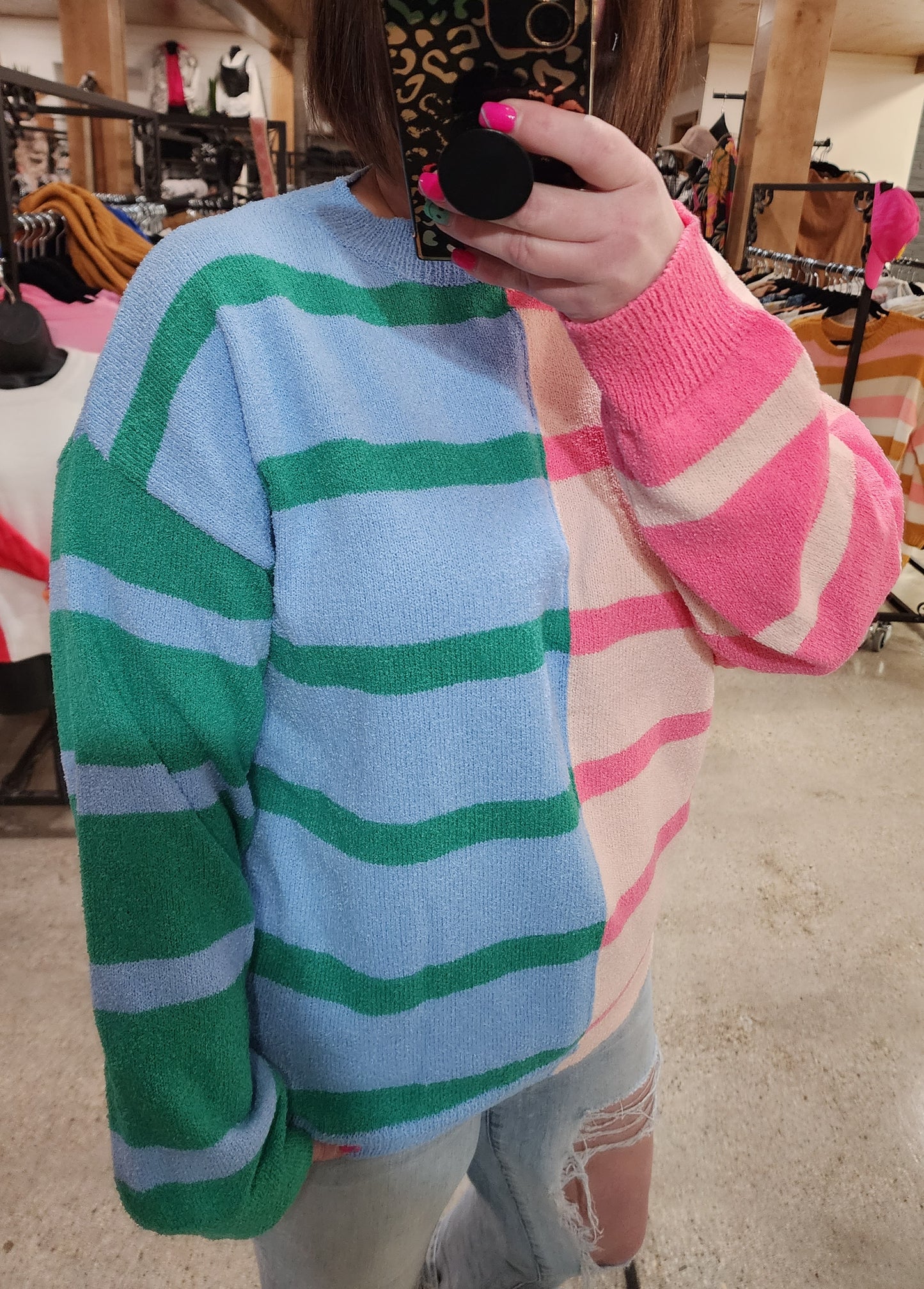 Blush/Lt. Blue Striped Sweater - sale