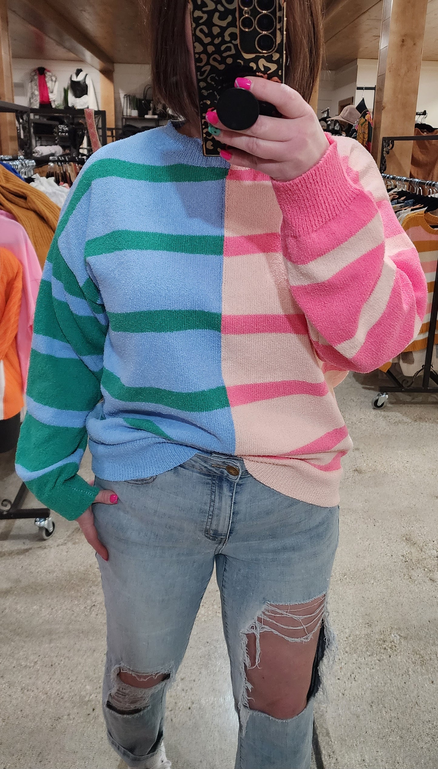Blush/Lt. Blue Striped Sweater - sale