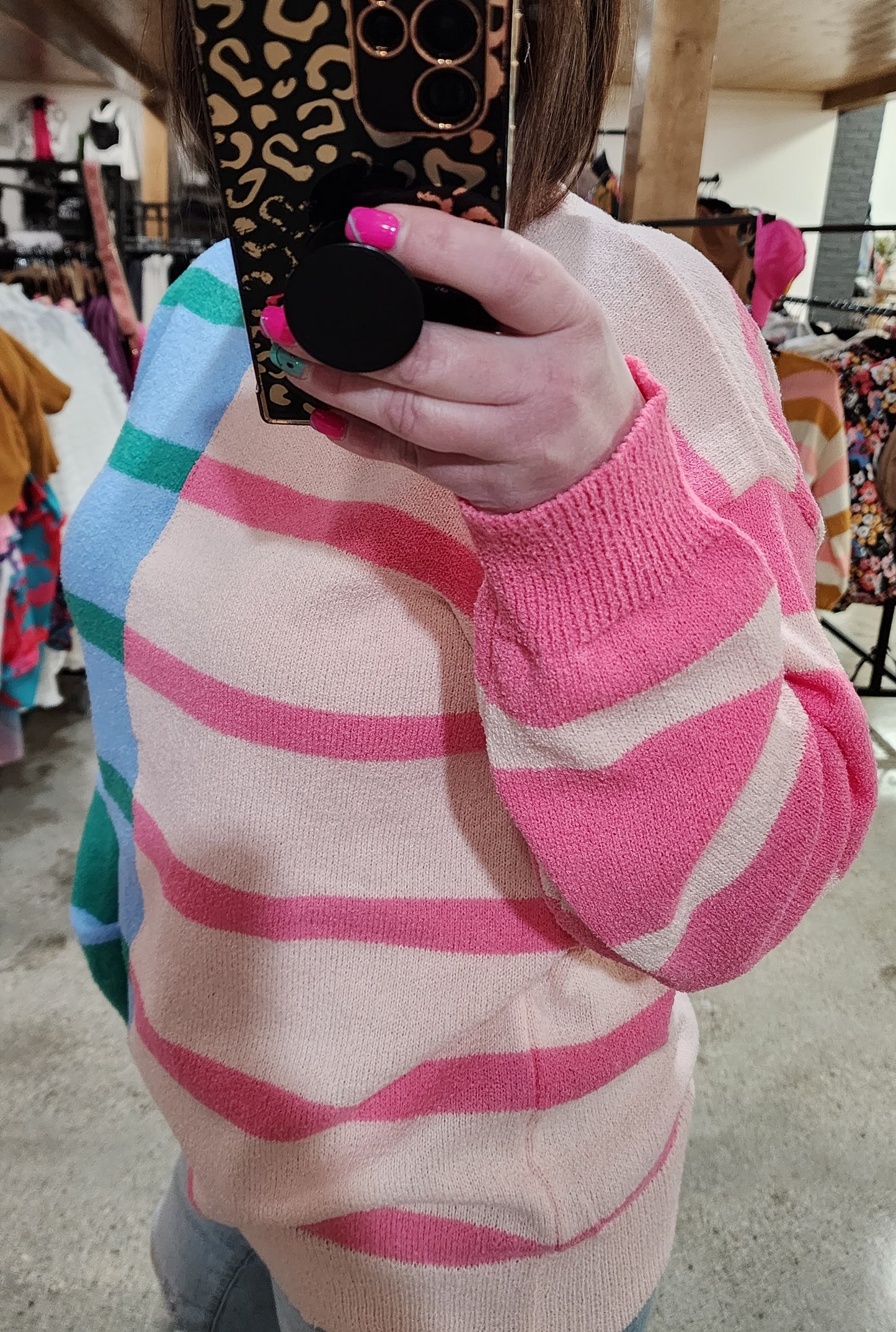 Blush/Lt. Blue Striped Sweater - sale