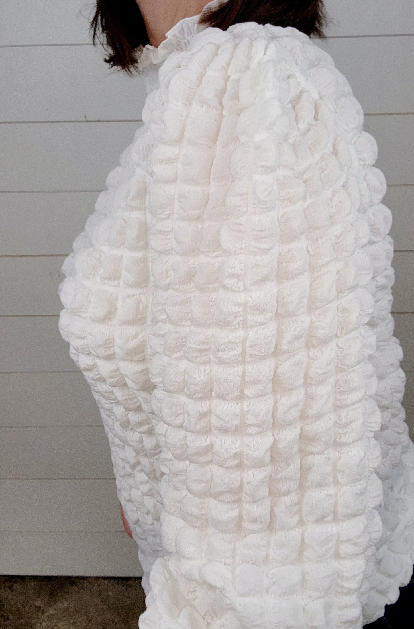White Textured Puff Blouse - sale