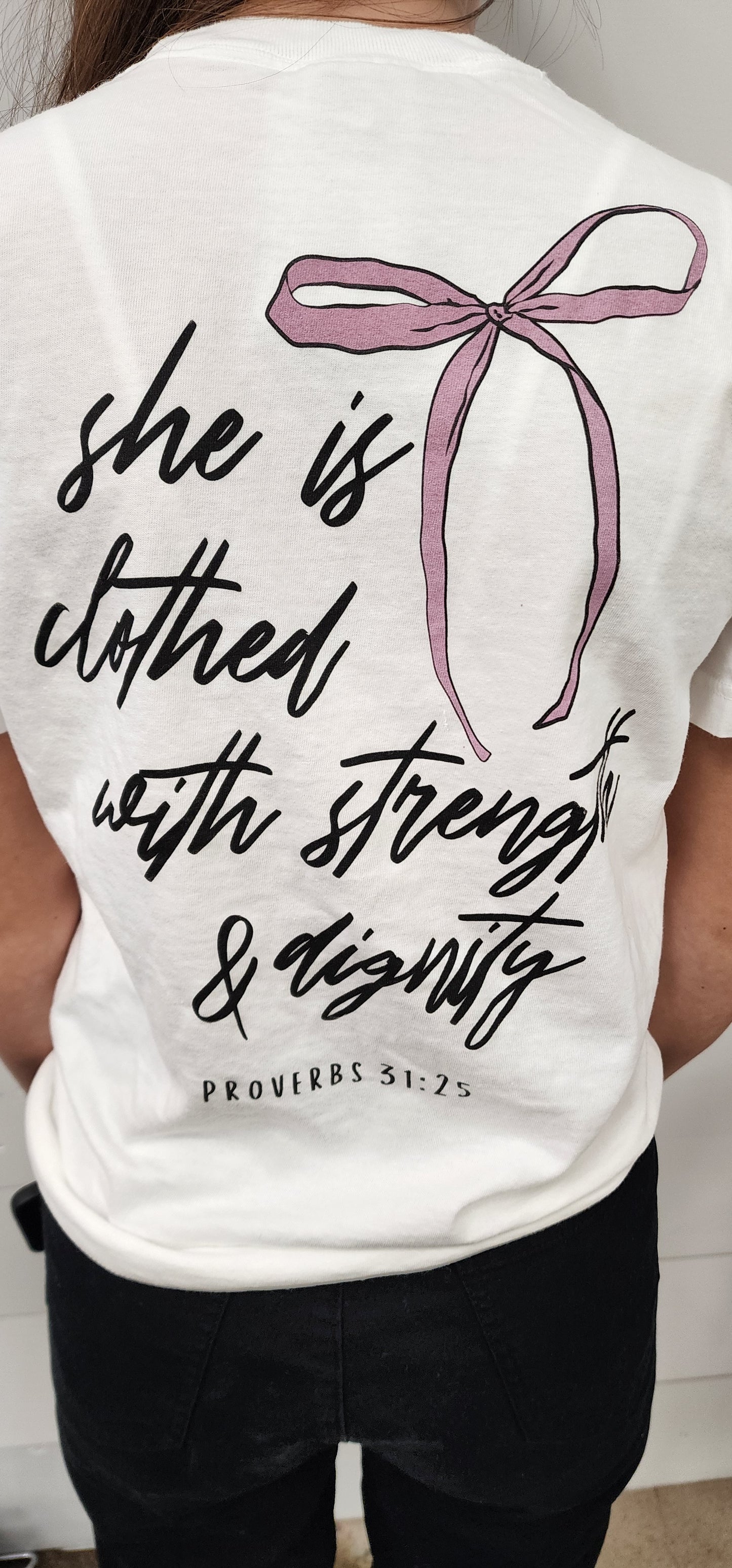 She is Clothed Bow Tee