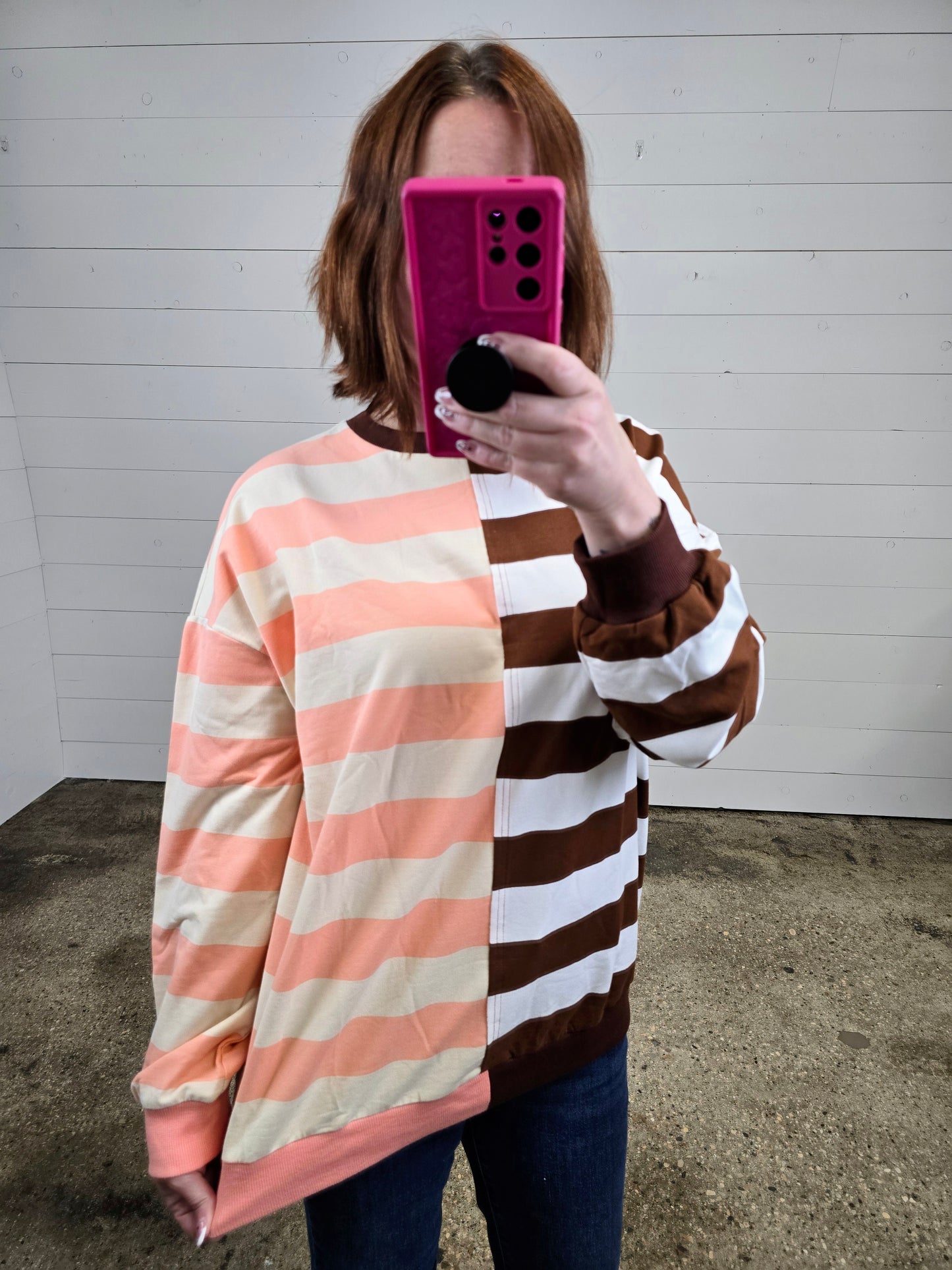 Brown/Coral Stripe Top - sale