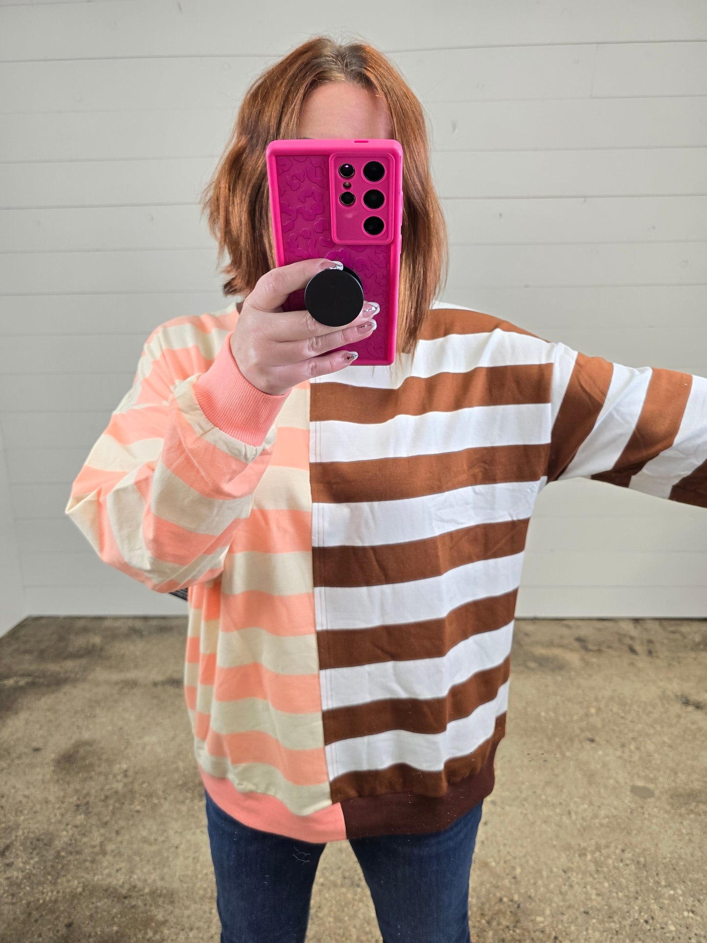 Brown/Coral Stripe Top - sale