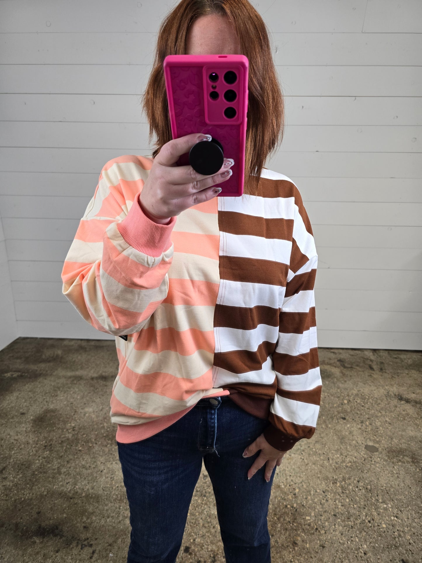 Brown/Coral Stripe Top - sale
