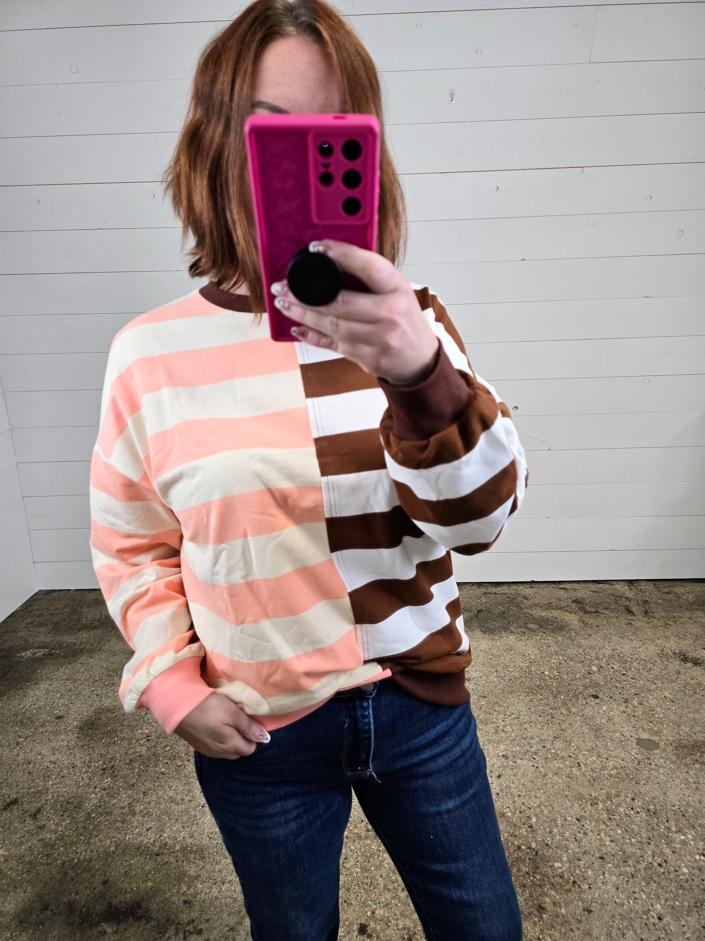 Brown/Coral Stripe Top - sale