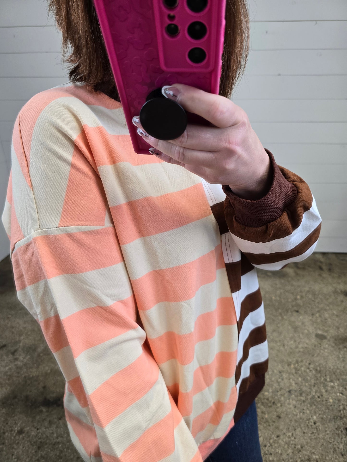 Brown/Coral Stripe Top - sale