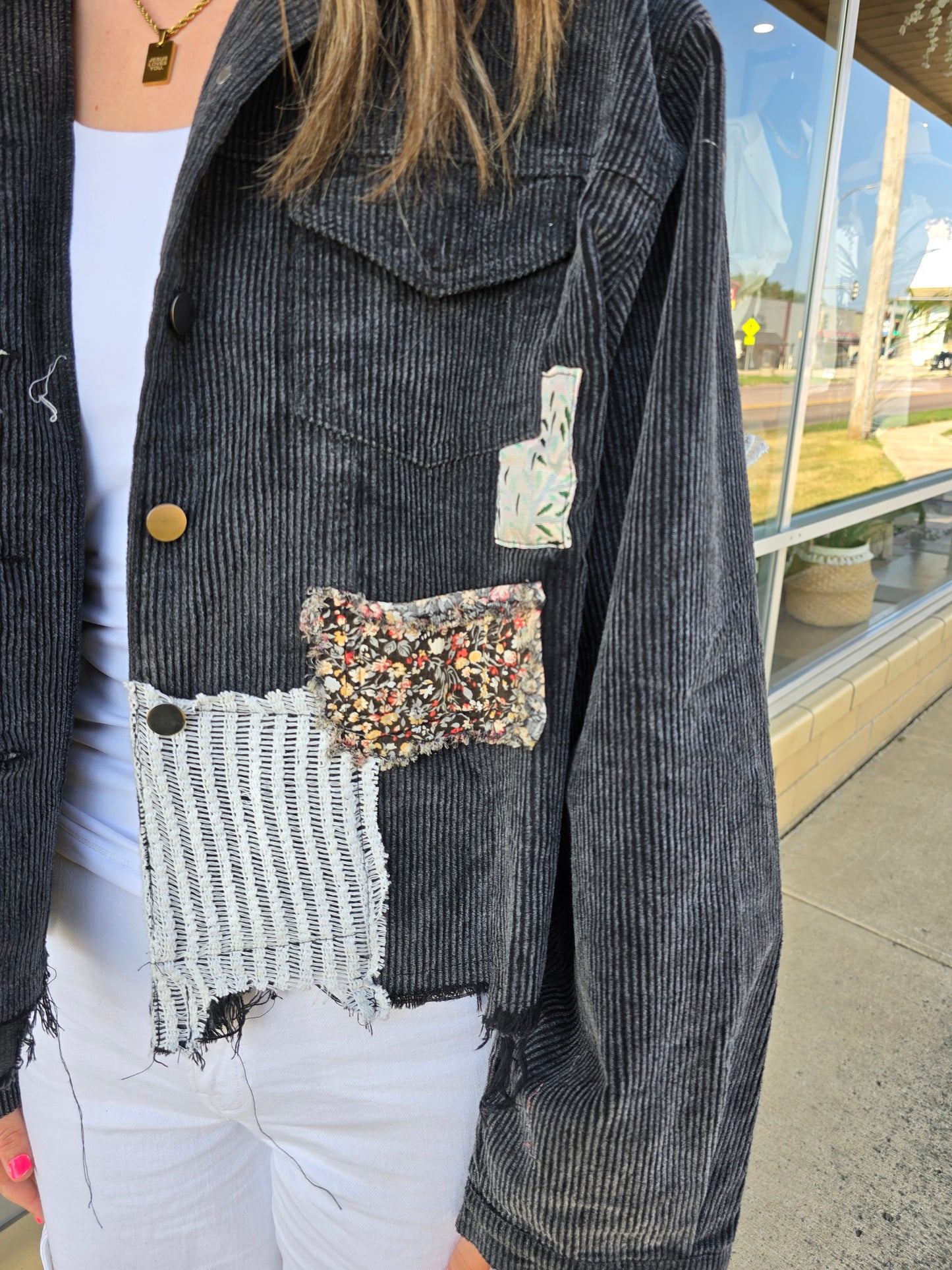 Black Patch Corduroy Jacket
