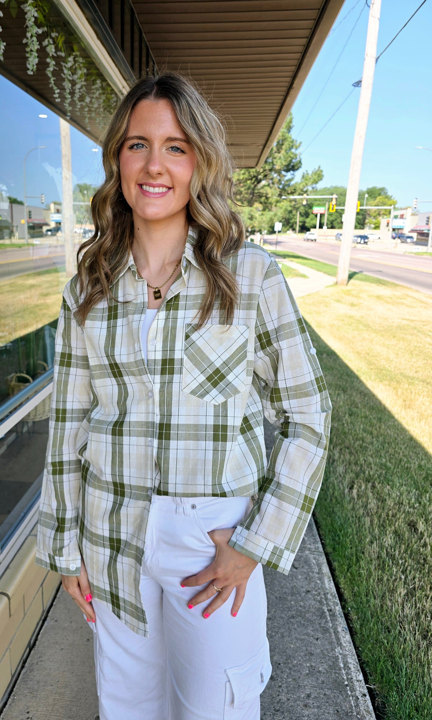 Olive Plaid Shirt - sale