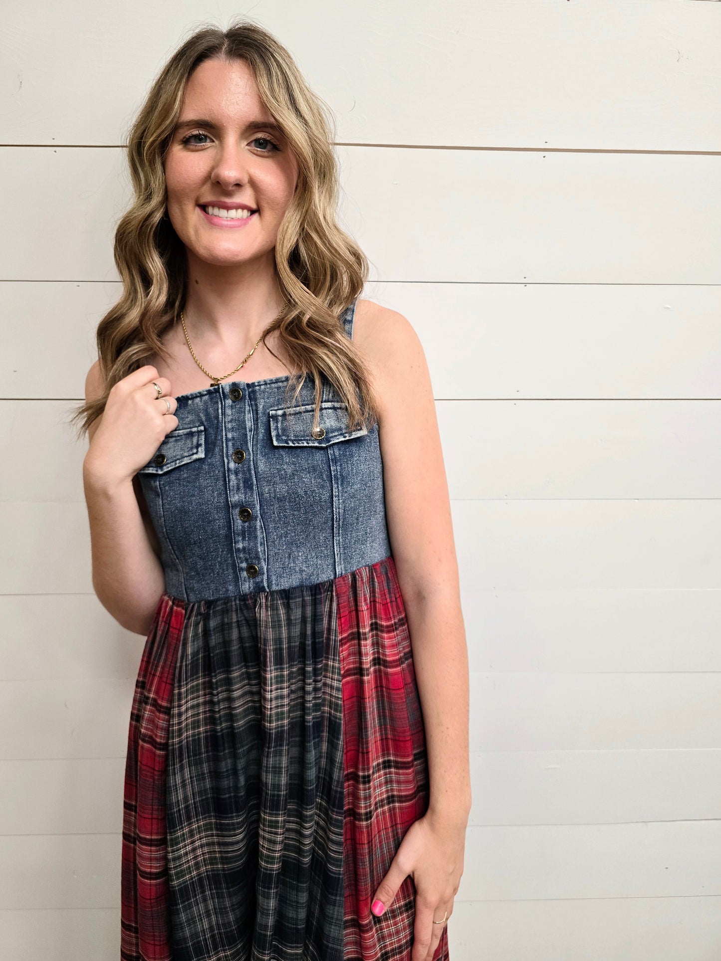 Plaid/Denim Dress - SALE