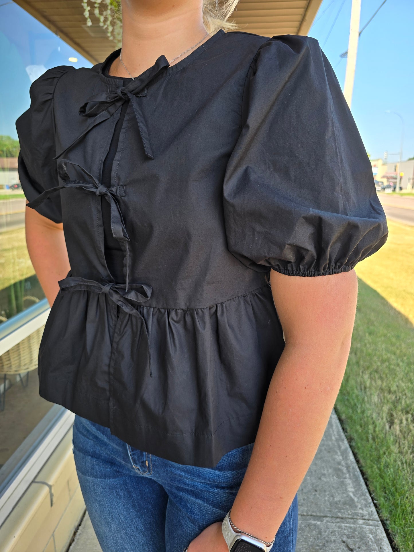 Tie Peplum Blouse
