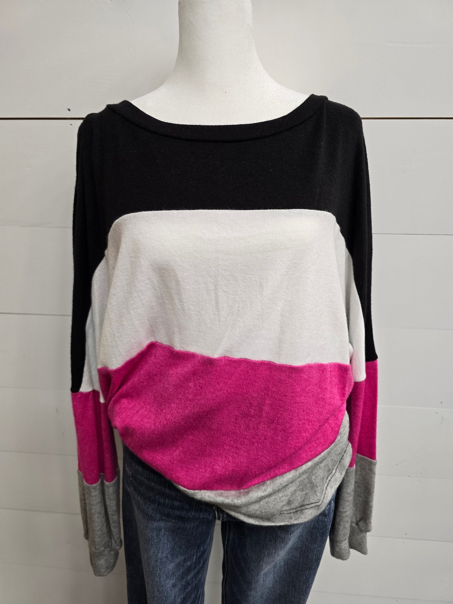 Pink Colorblock Long Sleeve Top - sale