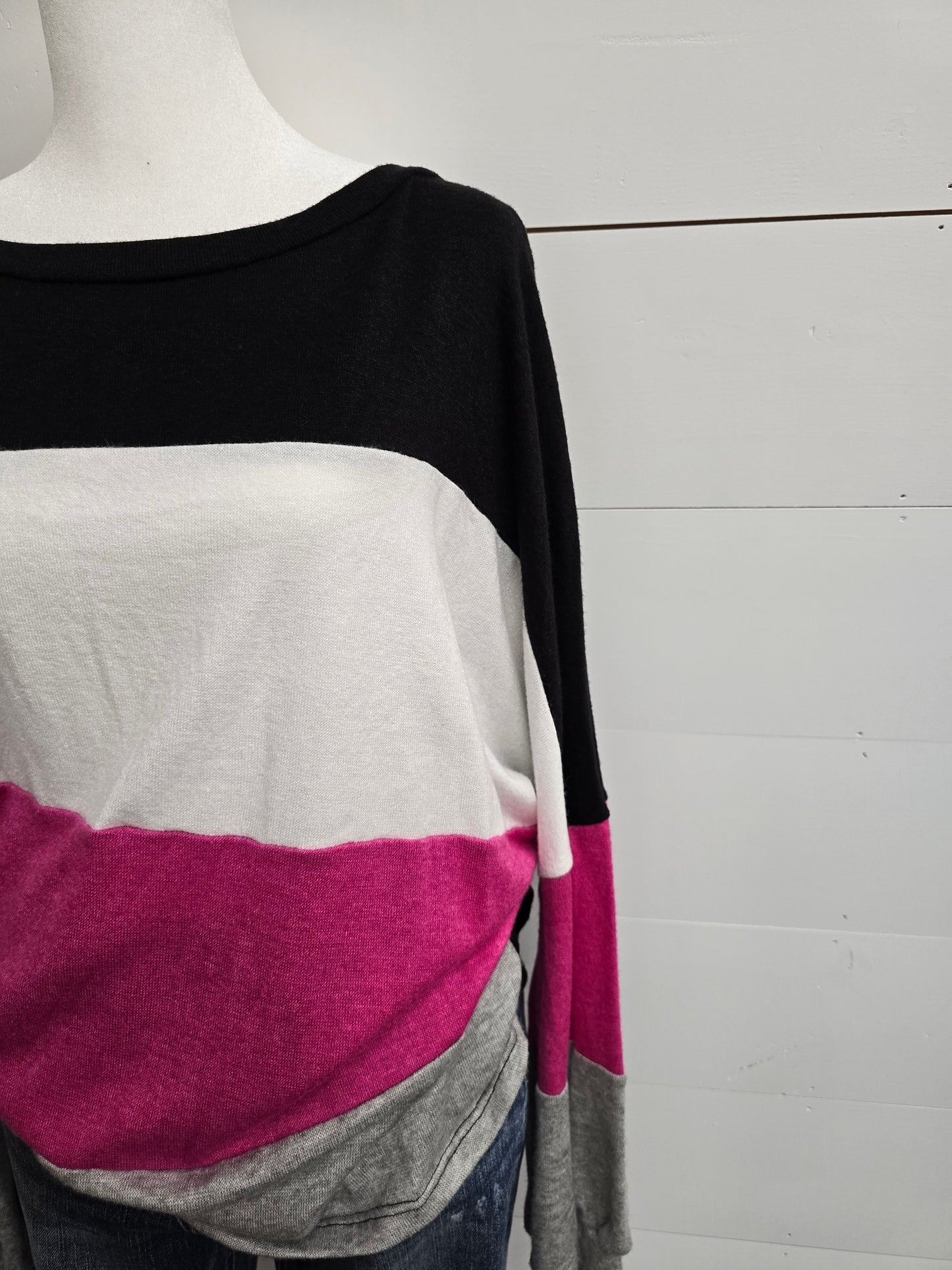 Pink Colorblock Long Sleeve Top - sale
