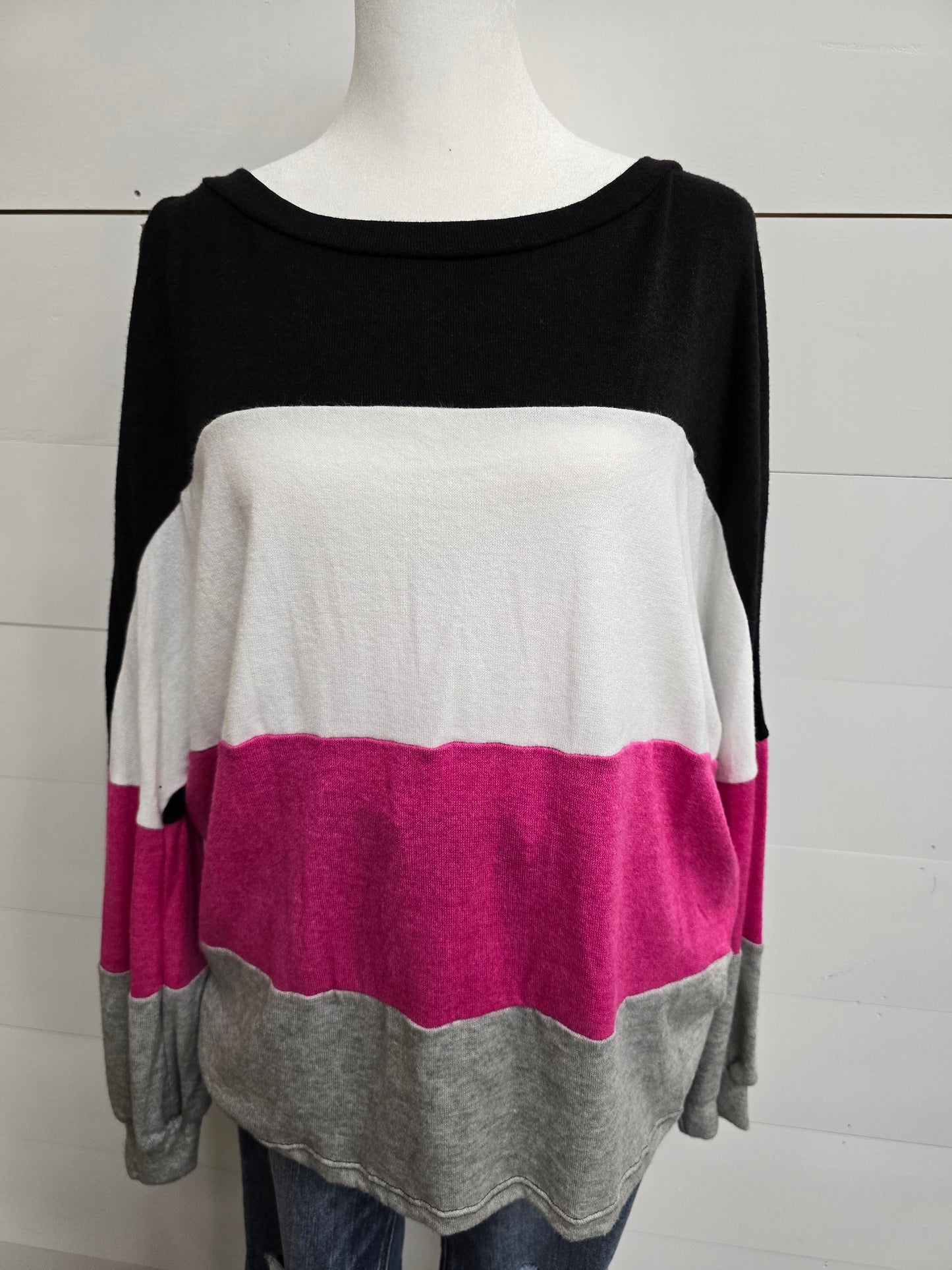 Pink Colorblock Long Sleeve Top - sale