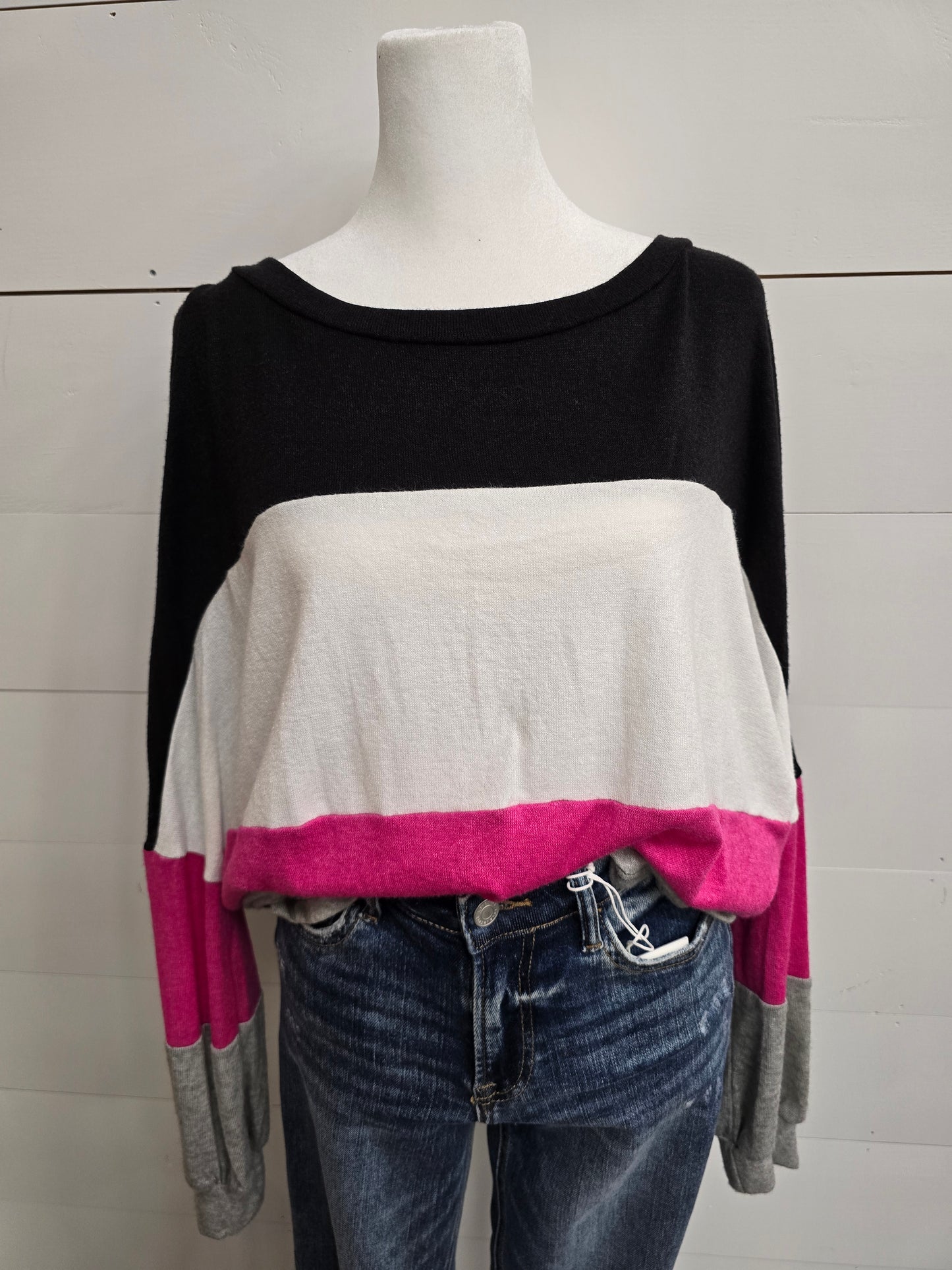 Pink Colorblock Long Sleeve Top - sale