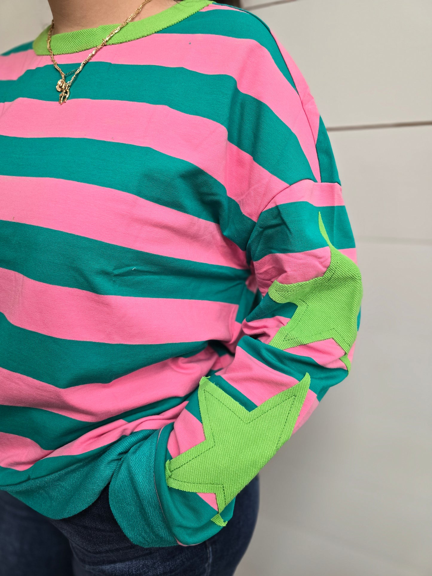 Pink/Teal Stripe Star Top