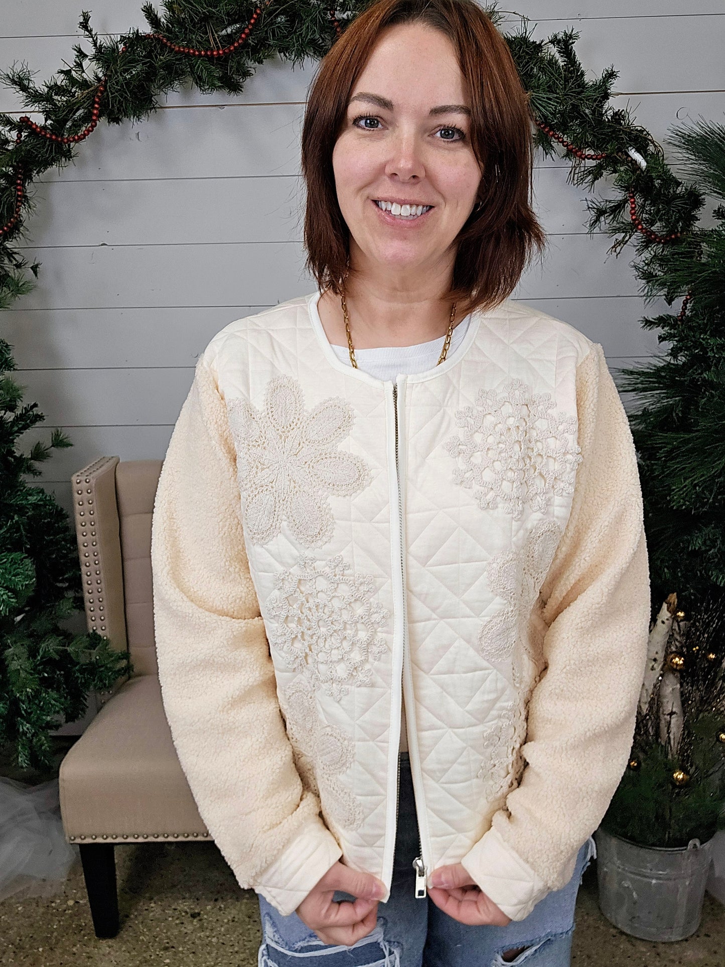 Cream Sherpa Sleeve Jacket