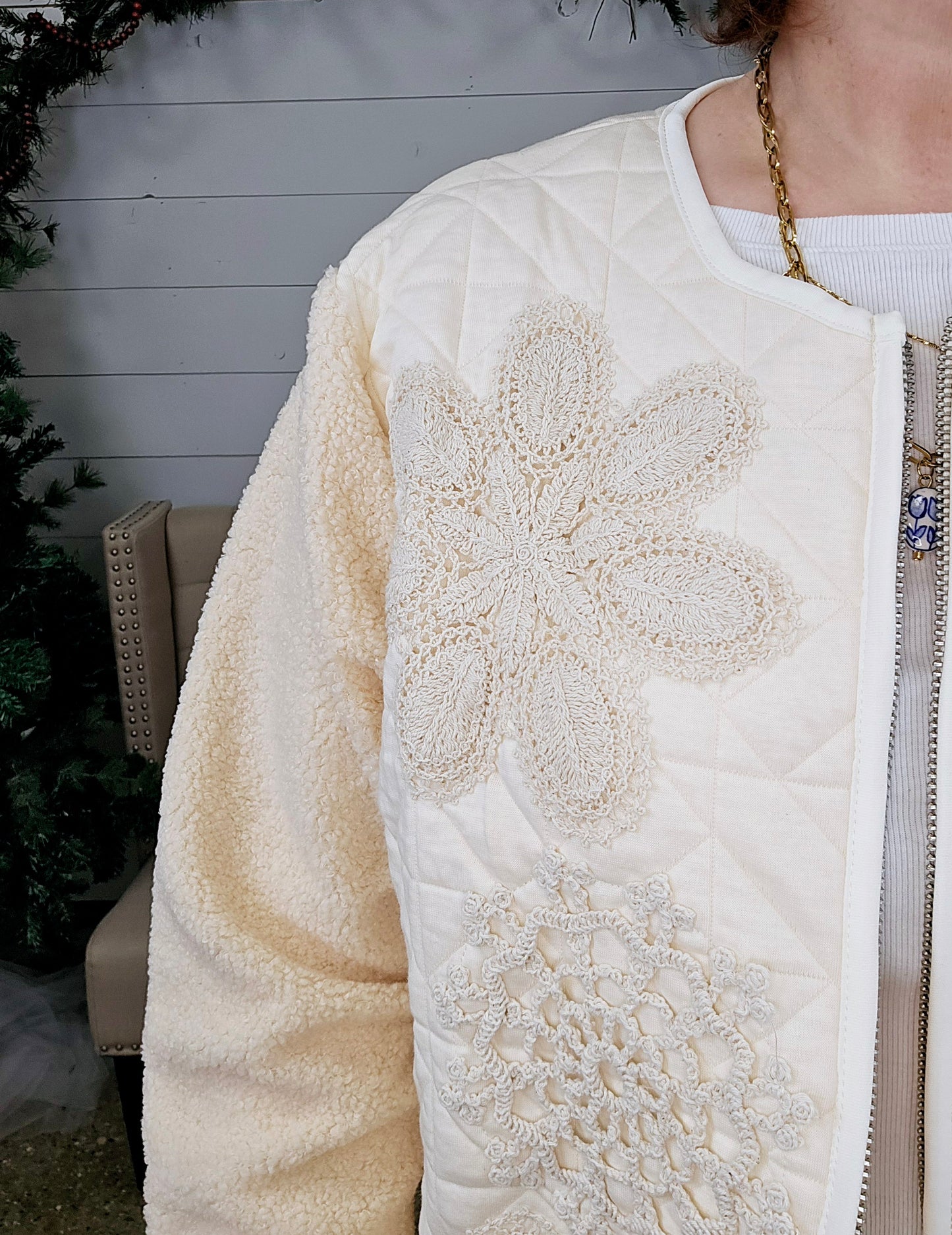 Cream Sherpa Sleeve Jacket