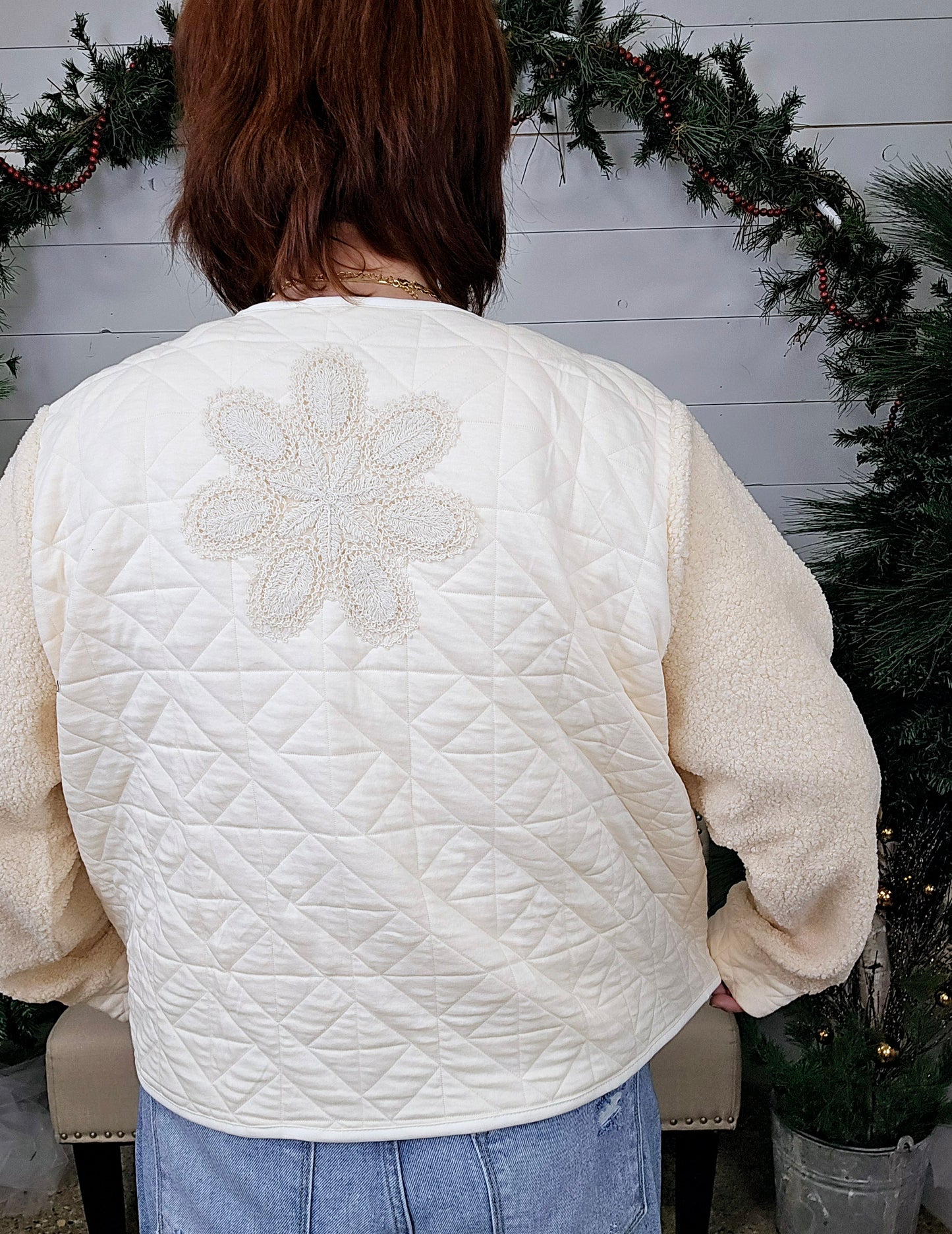 Cream Sherpa Sleeve Jacket