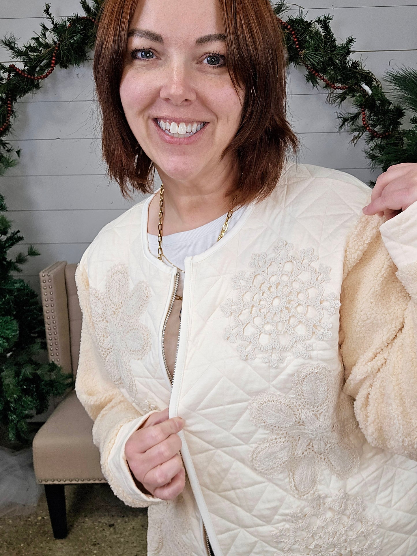 Cream Sherpa Sleeve Jacket