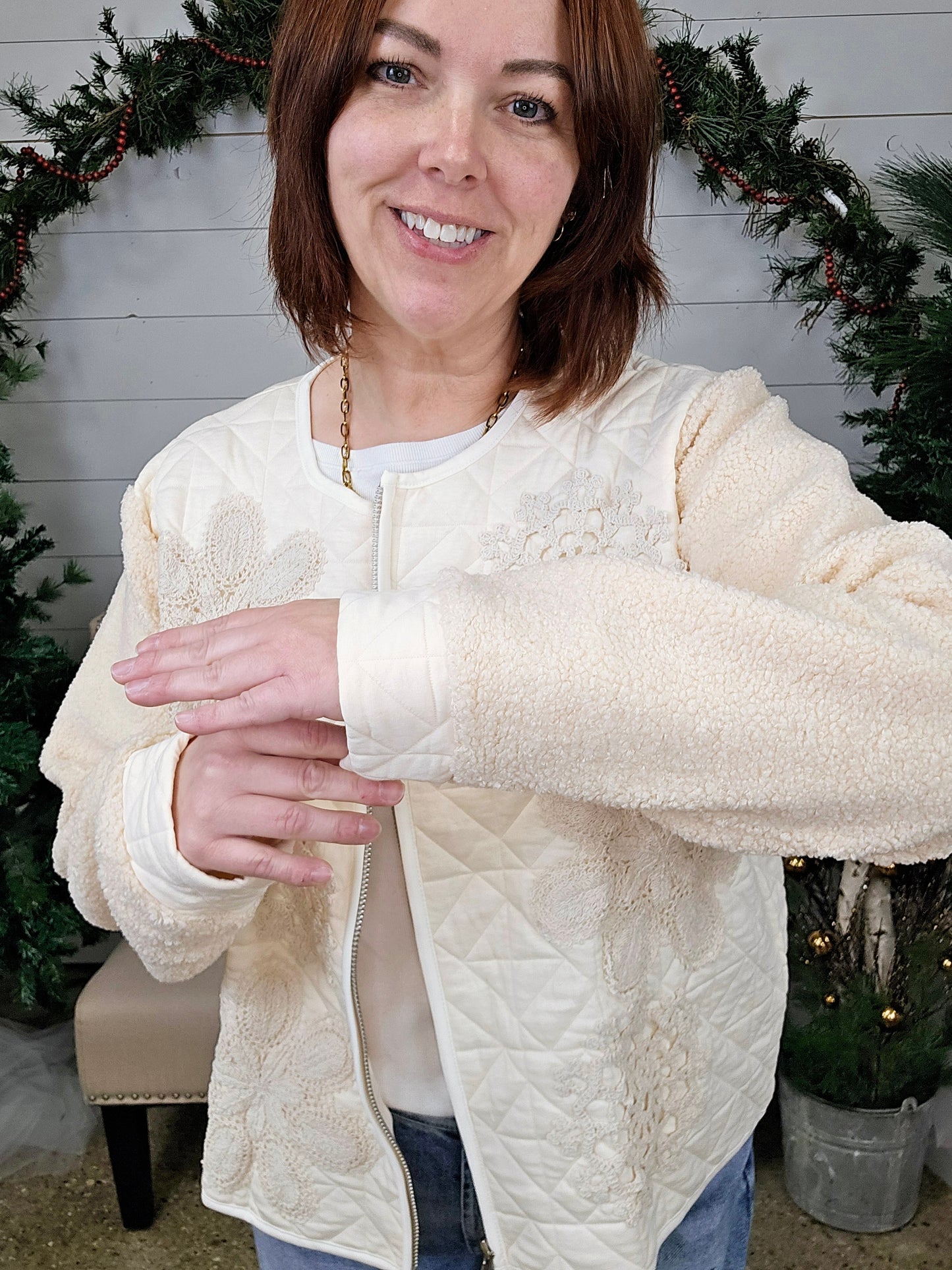 Cream Sherpa Sleeve Jacket