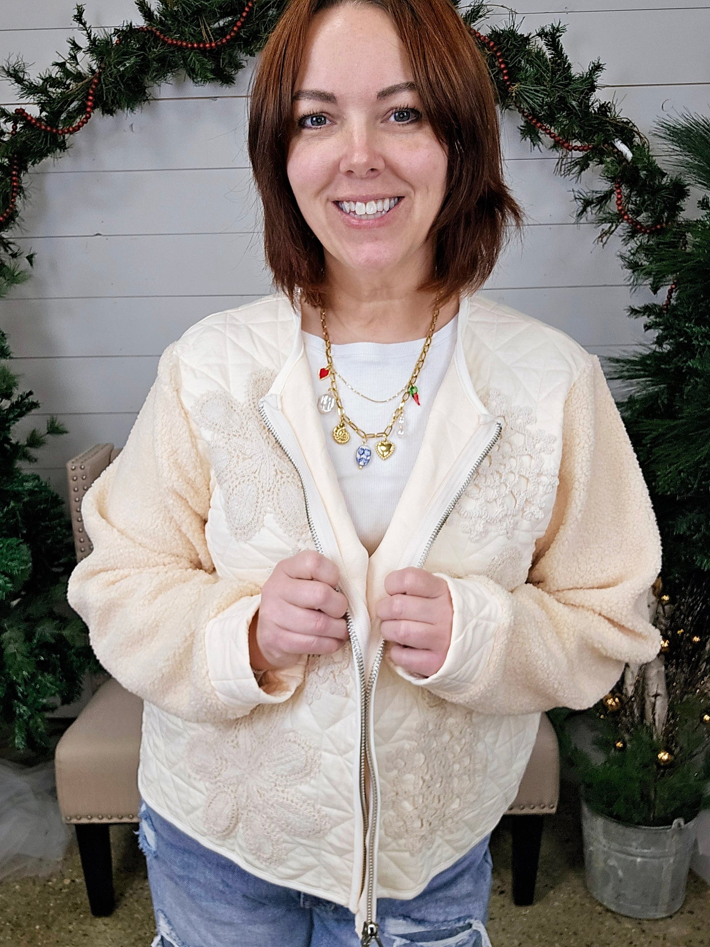 Cream Sherpa Sleeve Jacket