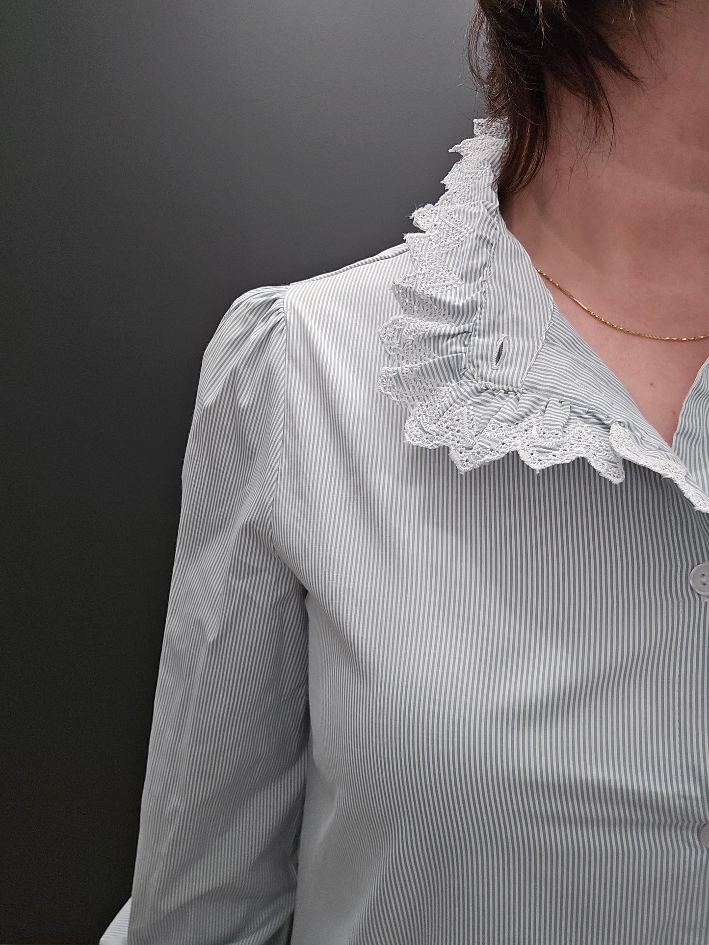 Blue Stripe Frill Blouse