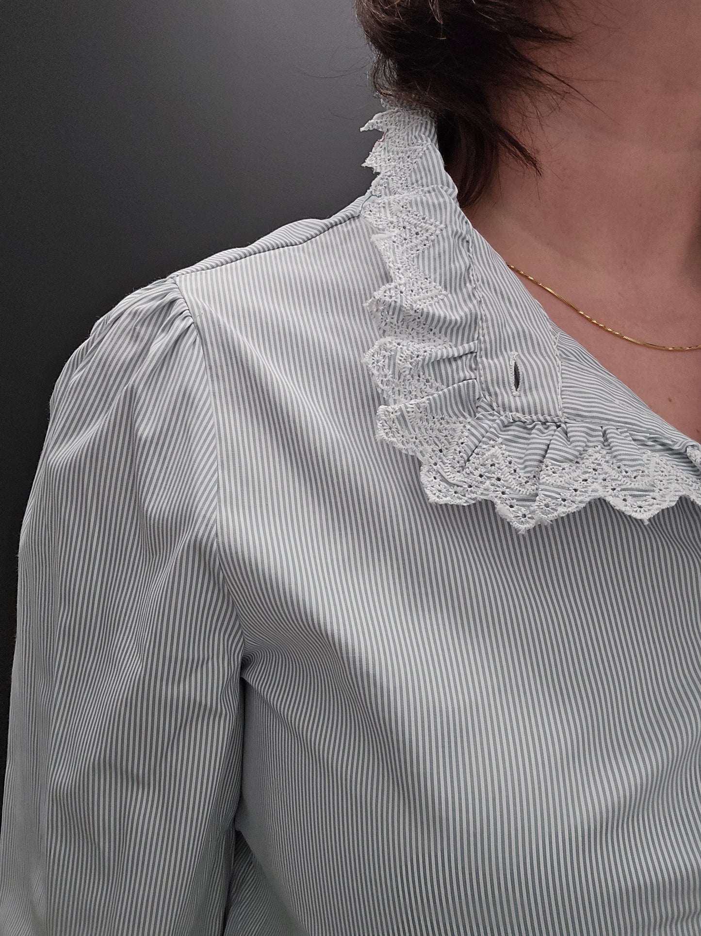 Blue Stripe Frill Blouse