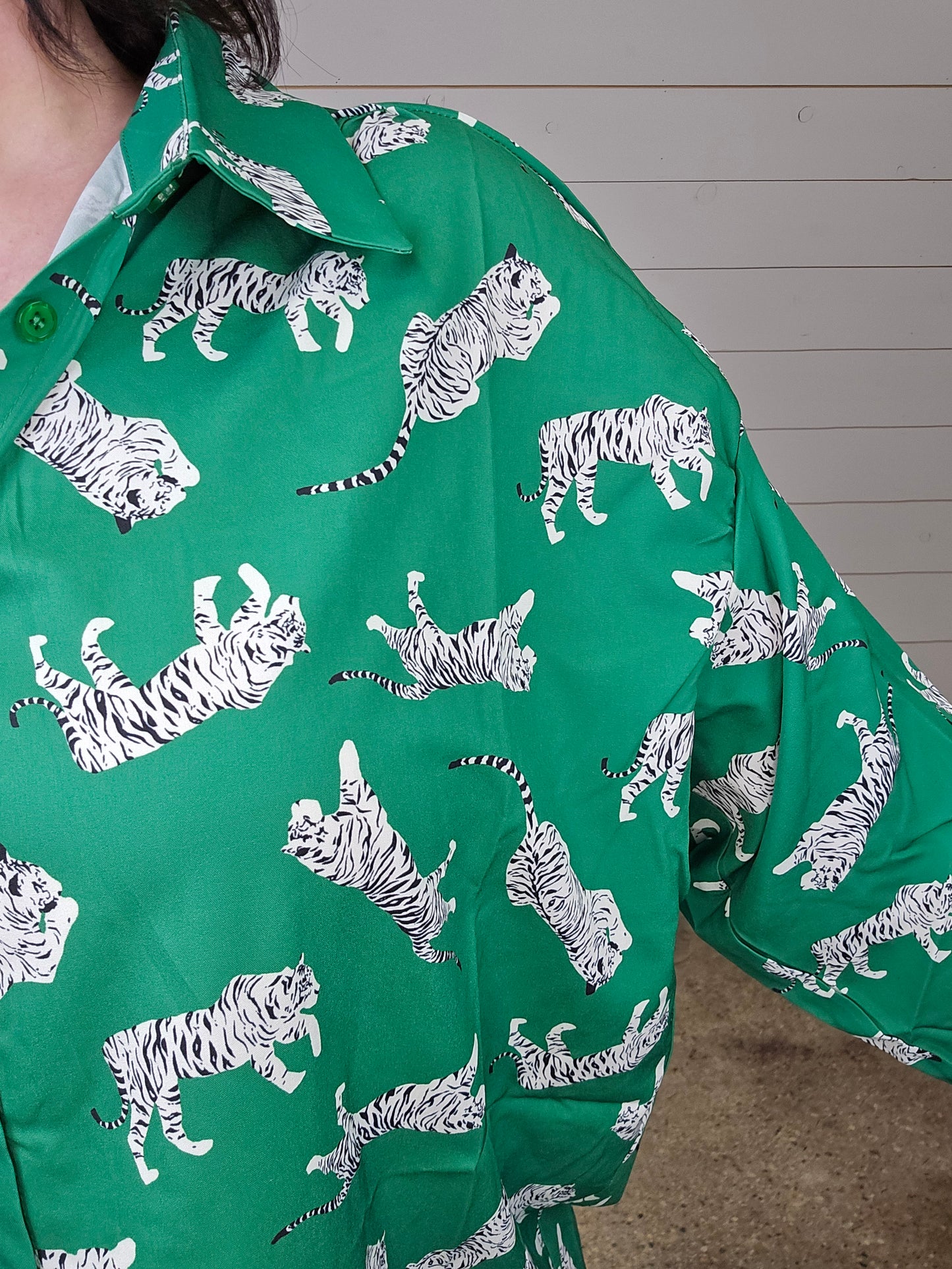 Green Animal Print Blouse