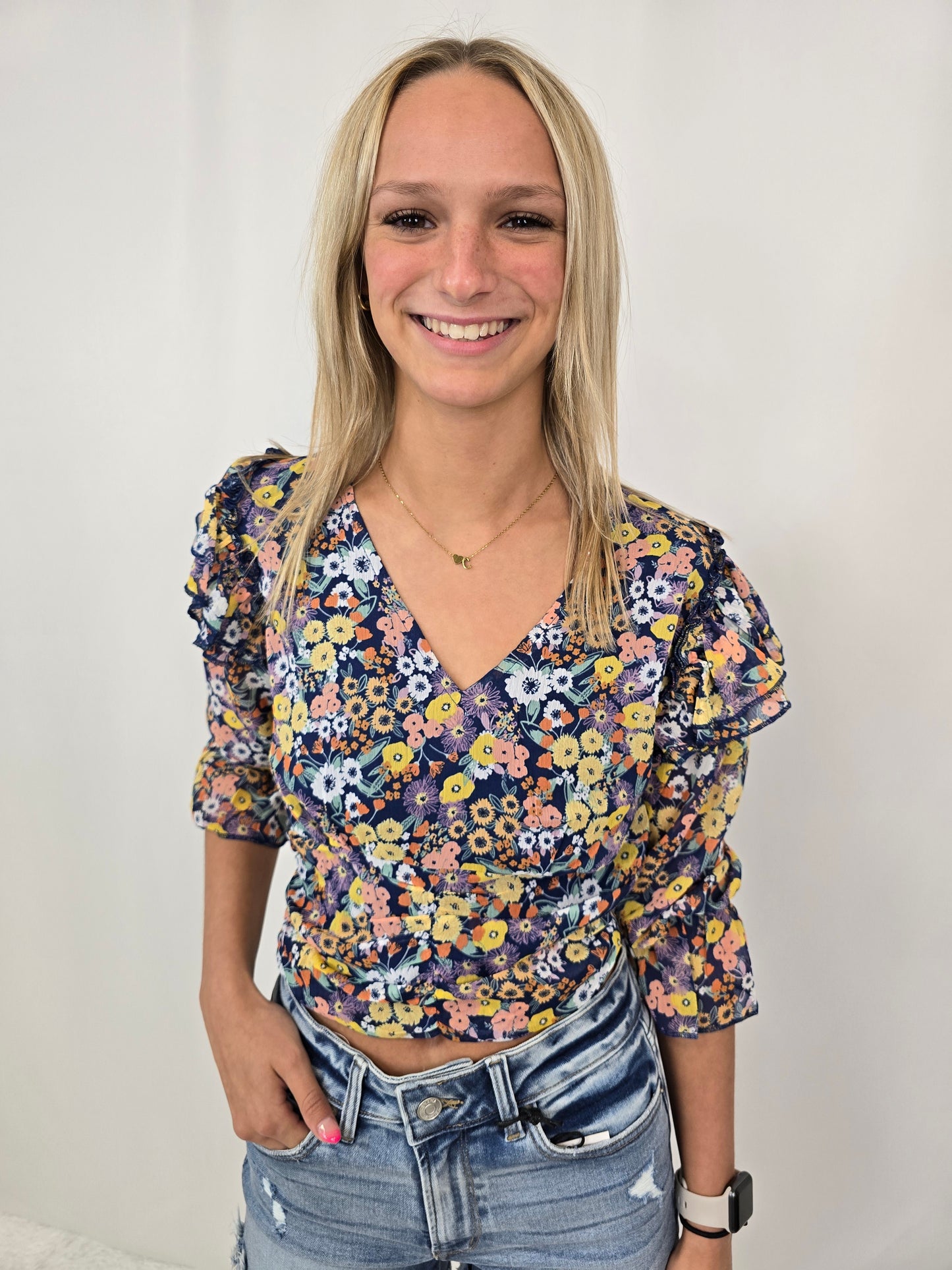 Navy Smocked Top - SALE