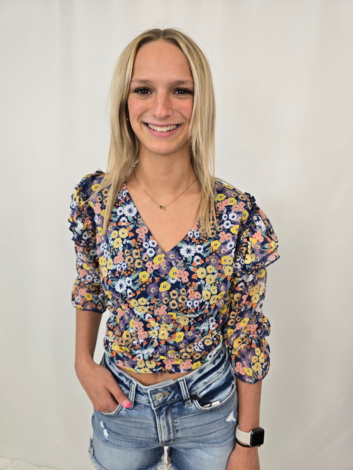 Navy Smocked Top - SALE