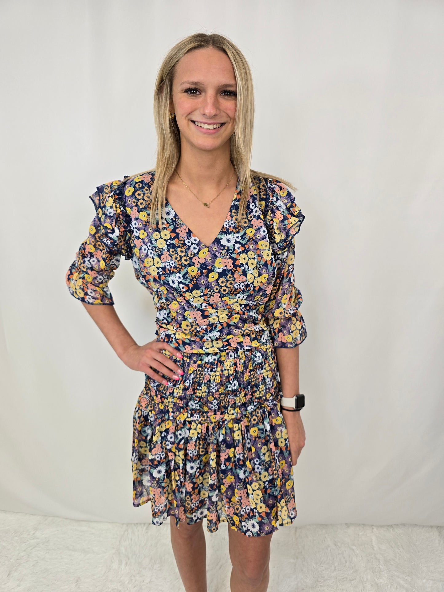 Navy Smocked Top - SALE