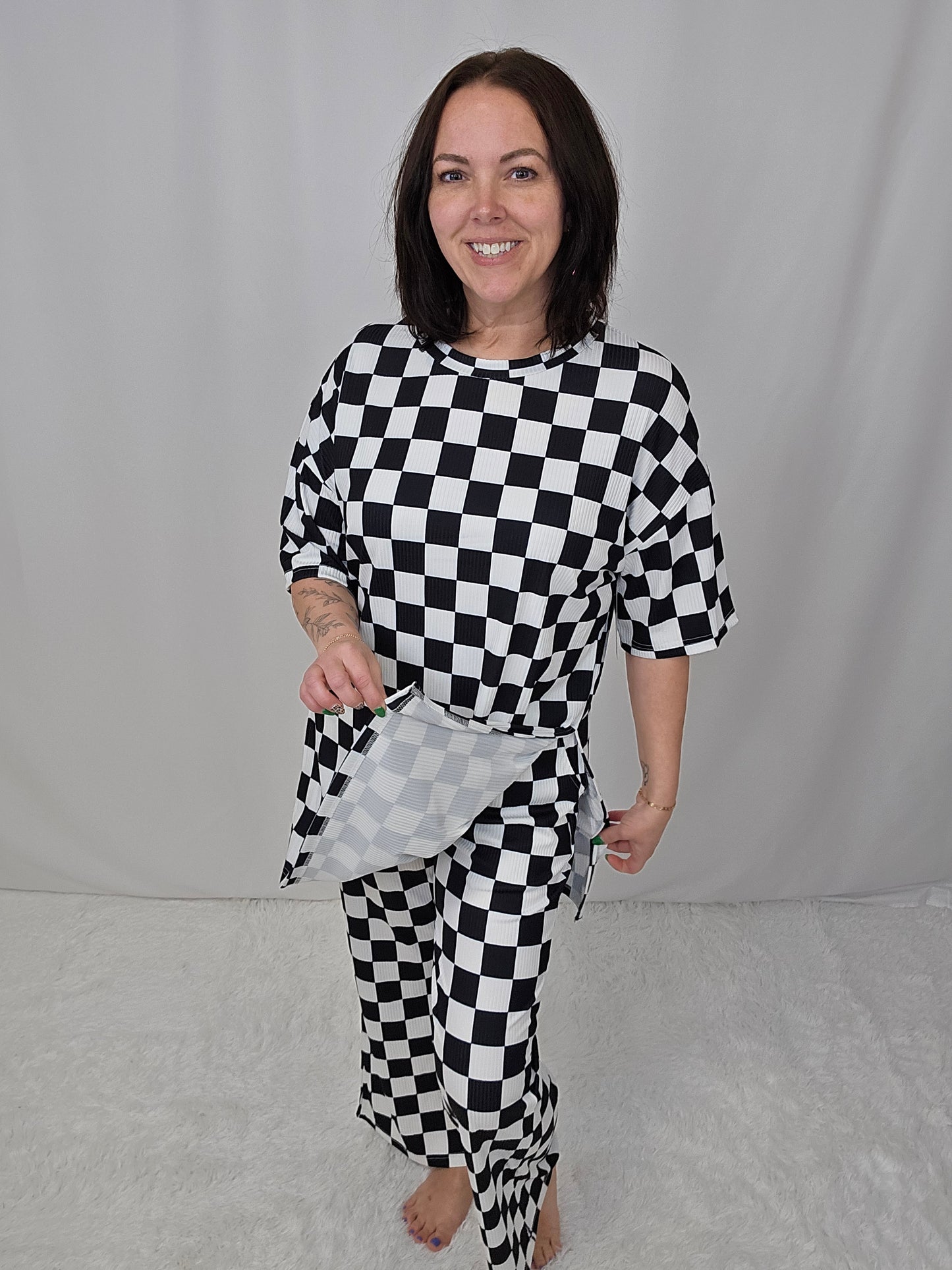 Black Checkered Pant SET