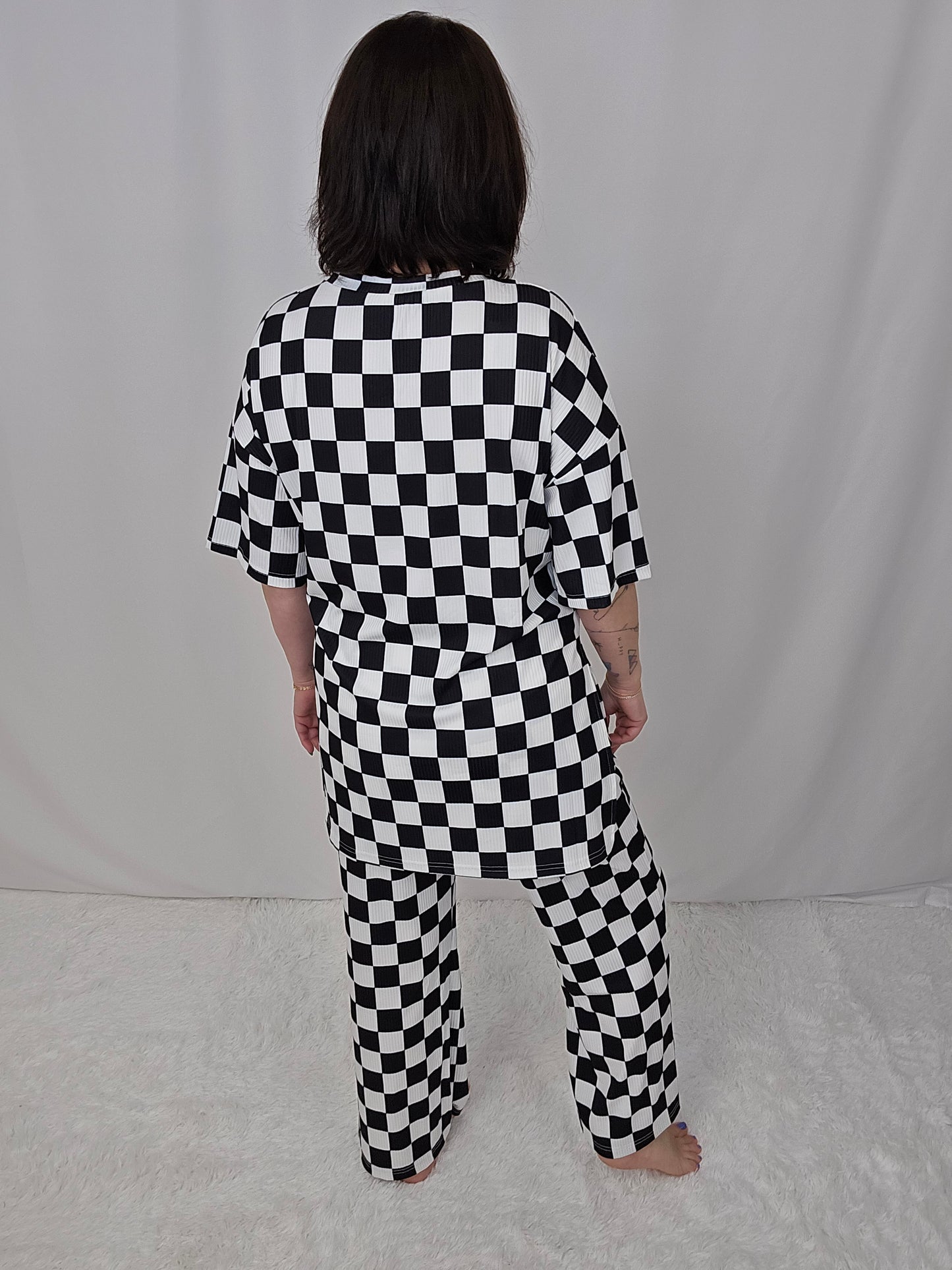 Black Checkered Pant SET