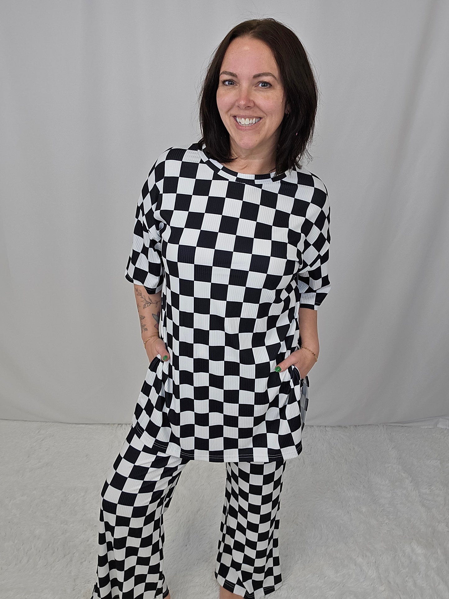 Black Checkered Pant SET