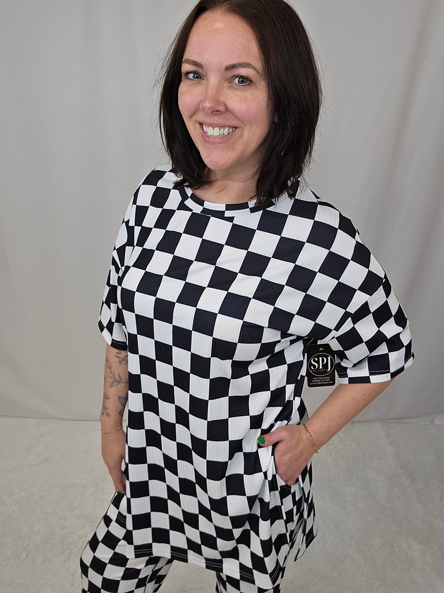 Black Checkered Pant SET