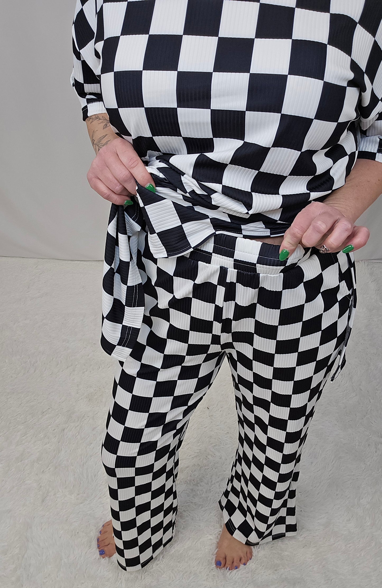 Black Checkered Pant SET