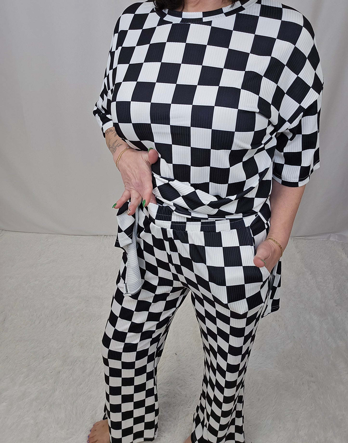Black Checkered Pant SET