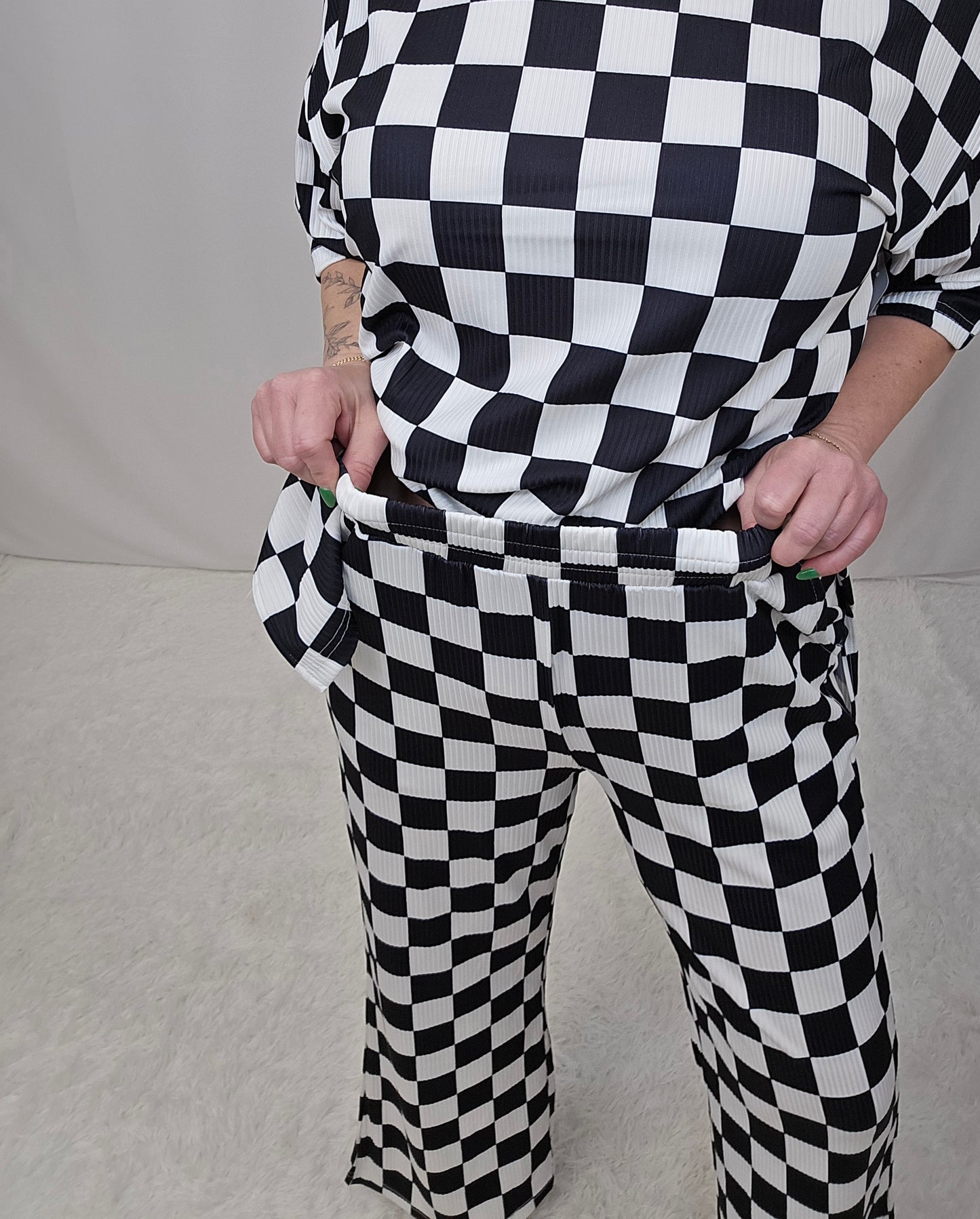 Black Checkered Pant SET