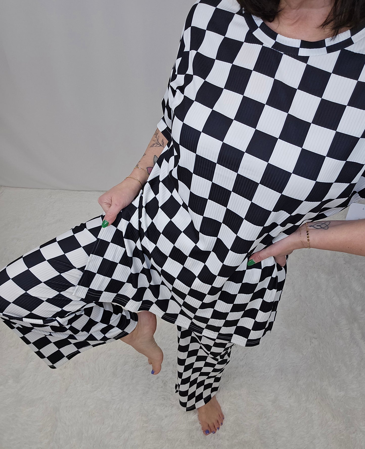 Black Checkered Pant SET