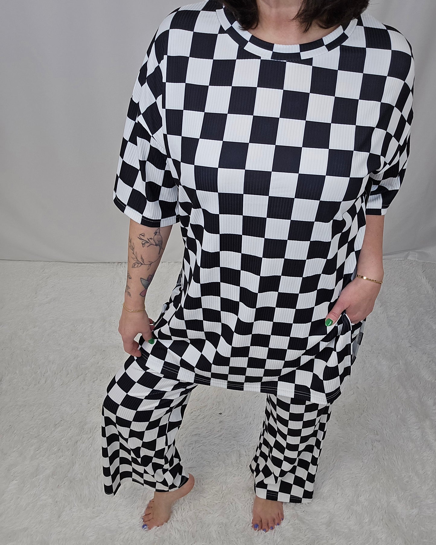 Black Checkered Pant SET