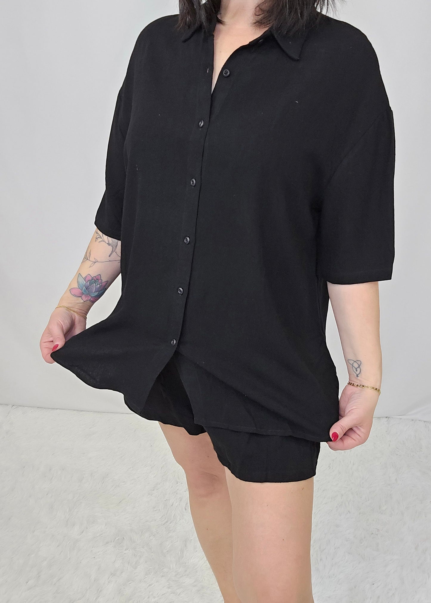 Britt Black Linen Blouse SET
